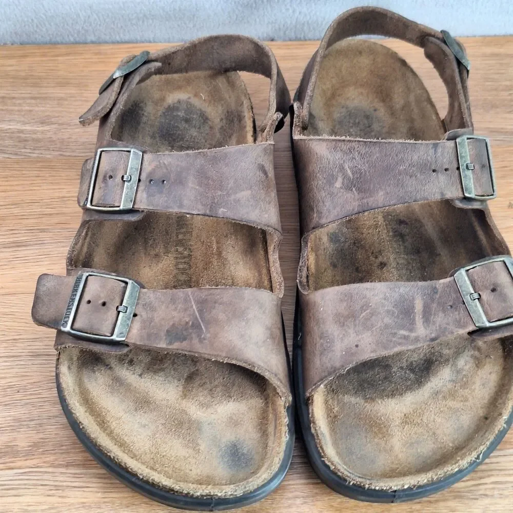Birkenstock Milano Men's 11.5 12 EU 45 Faded Khaki Leather Sandals Germany